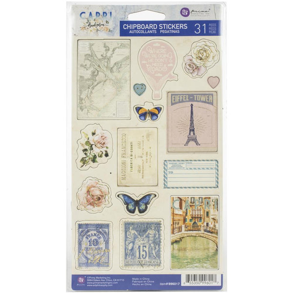 Prima Marketing - Capri Chipboard Stickers 31 pack Icons with Foil Accents