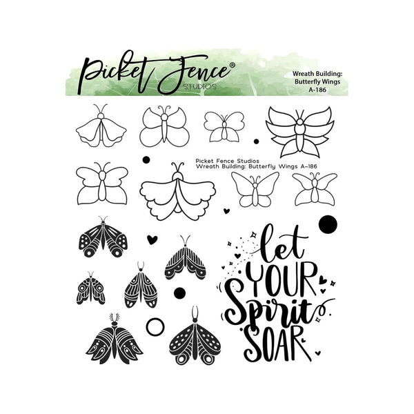 Picket Fence Studios Clear Stamps - Wreath Building: Butterfly Wings