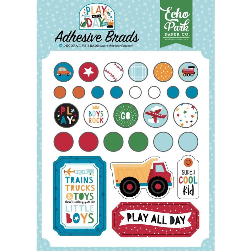 Echo Park Decorative Brads - Play All Day Boy*