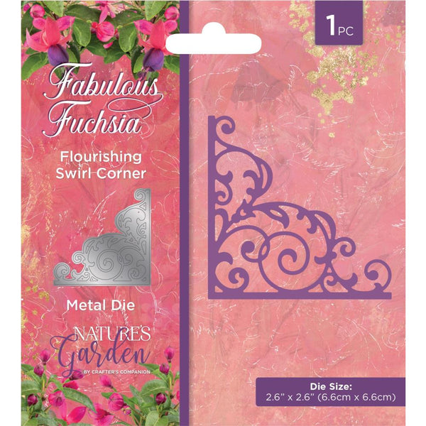 Crafter's Companion Nature's Garden Fabulous Fuchsia Metal Die Flourishing Swirl Corner
