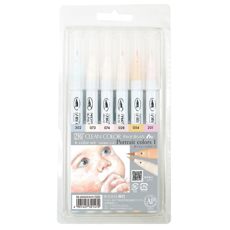 Kuretake ZIG Clean Colour Real Brush Markers 6 pack - Portrait Colours 1*