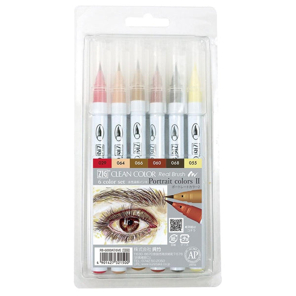 Kuretake ZIG Clean Colour Real Brush Markers 6 pack - Portrait Colours 2*