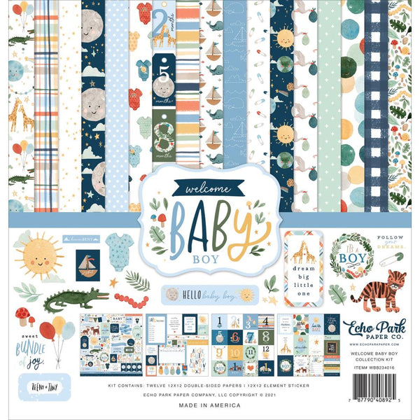 Echo Park Collection Kit 12in x 12in - Welcome Baby Boy
