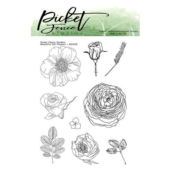 Picket Fence Studios 3"x 4" Stamp Set - Beautiful Girl Flowers*