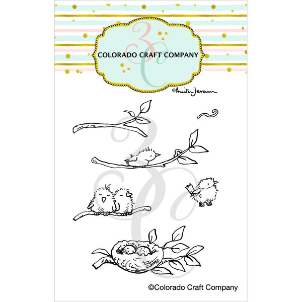 Colorado Craft Company Clear Stamps 2"X3" Tiny Birds Worm-By Anita Jeram*