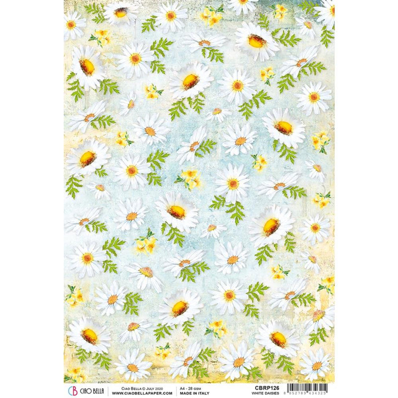 Ciao Bella Rice Paper Single Sheet A4 - White Daisies, Microcosmos