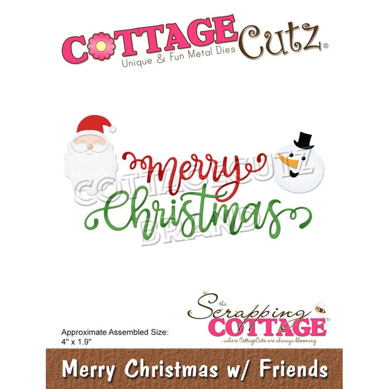 CottageCutz Dies - Merry Christmas  with Friends, 4 inch X1.9 inch*