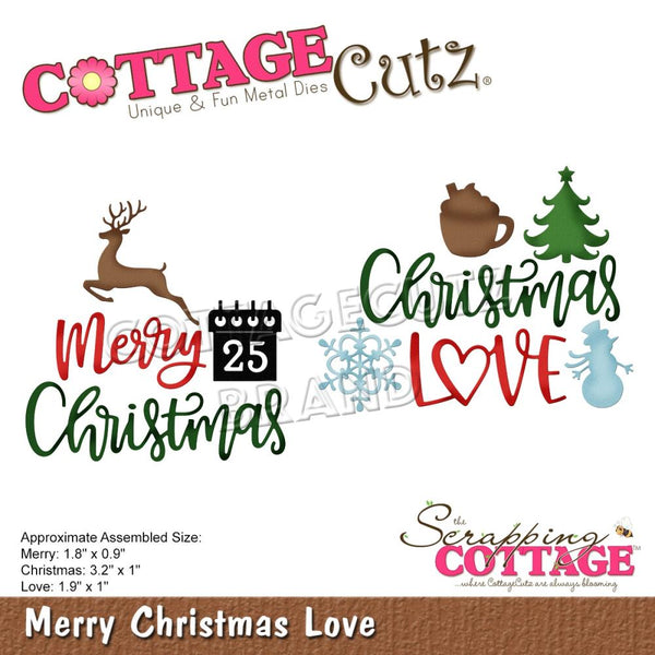 CottageCutz Dies Merry Christmas Love 3.2" To 0.9"
