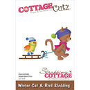 CottageCutz Dies - Winter Cat & Bird Sledding 3.1"x 2"*