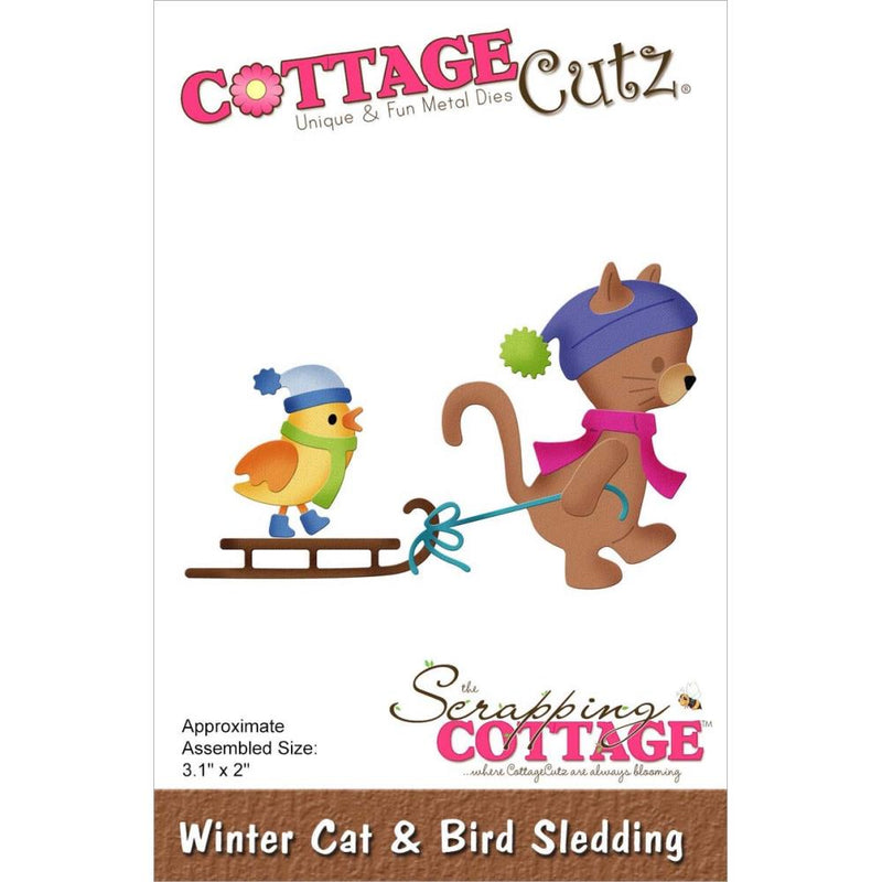 CottageCutz Dies - Winter Cat & Bird Sledding 3.1"X2"