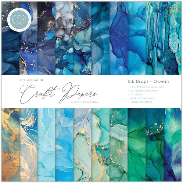Craft Consortium Double-Sided Paper Pad 12"X12" 30 pack  Ink Drops - Ocean, 20 Designs