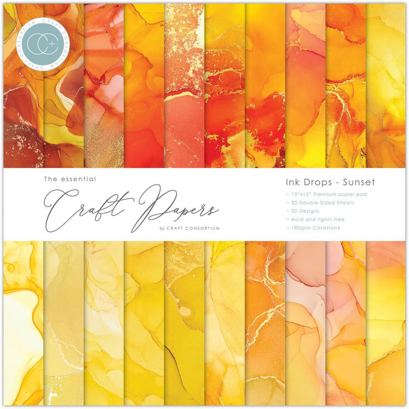 Craft Consortium double-sided paper pad 12"X12" 30-pack -  Ink Drops - Sunset (20 designs)*