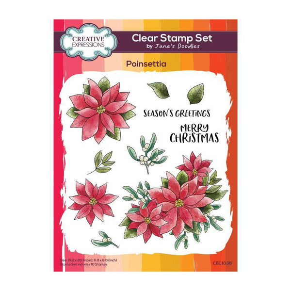 Creative Expressions Jane's Doodles Clear Stamp Set 6"x 8" - Poinsettia