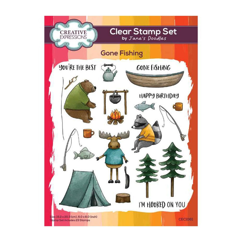 Creative Expressions Jane's Doodles Clear Stamp Set 6"x 8" - Gone Fishing*