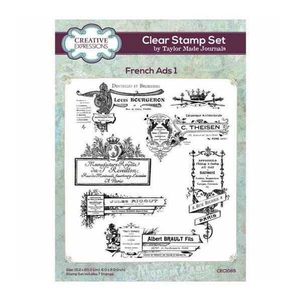 Creative Expressions Taylor Made Journals Clear Stamps 6"x 8" - French Ads 1