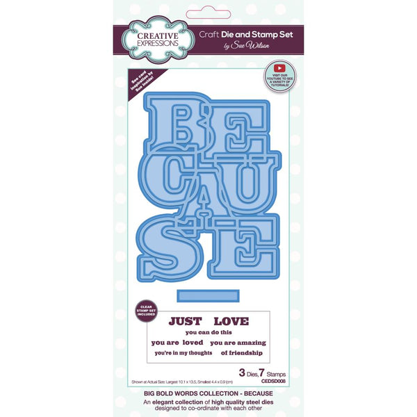 Creative Expressions Craft Die And Stamp Set By Sue Wilson - Big Bold Words - Because