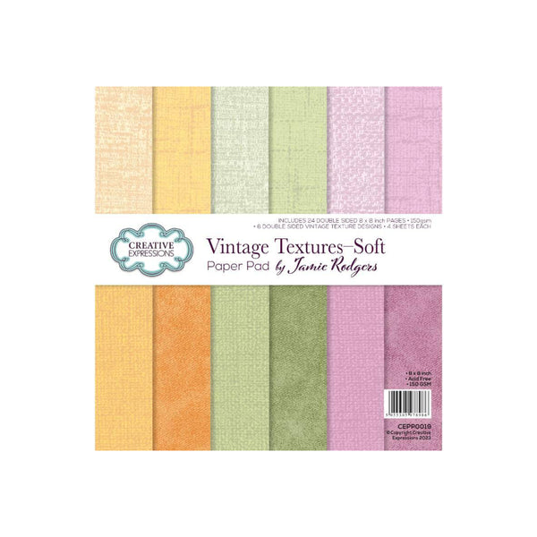 Creative Expressions Double-Sided Paper Pad by Jamie Rodgers - Vintage Soft Textures 8" x 8"*