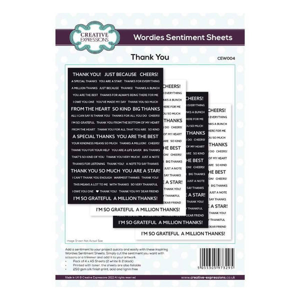 Creative Expressions Wordies Sentiment Sheets 6"x8" 4 Pack - Thank You