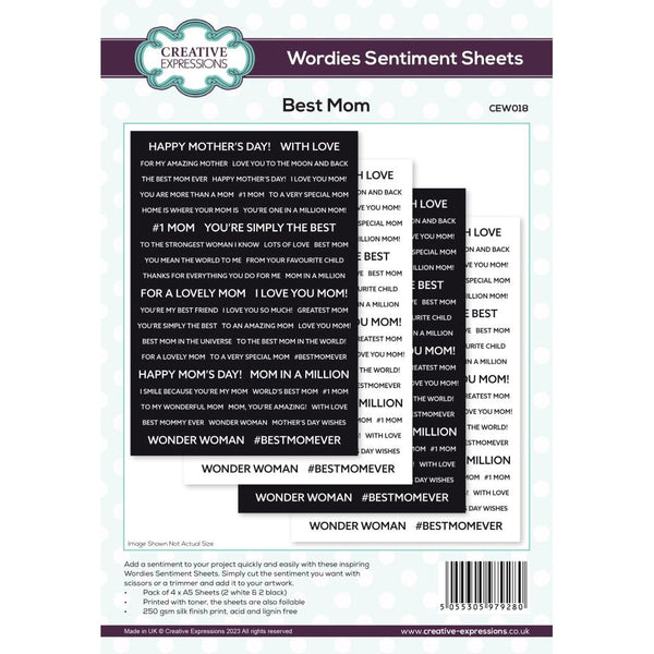 Creative Expressions Wordies Sentiment Sheets 6"X8" 4pk - Best Mom*