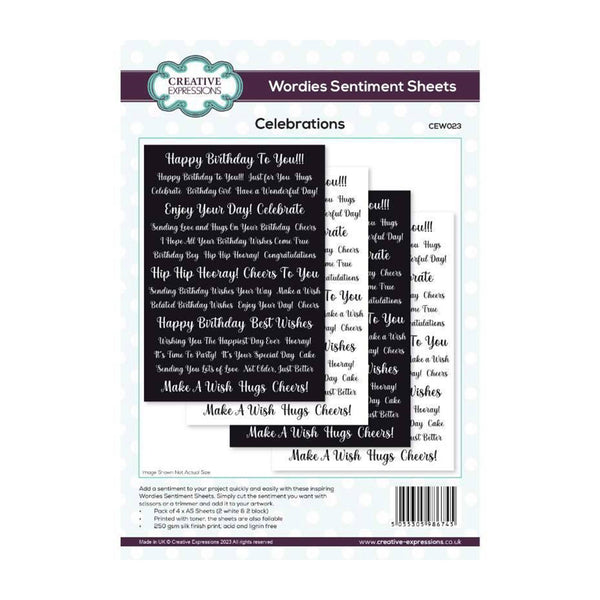 Creative Expressions Wordies Sentiment Sheets 6"x 8" 4 Pack - Celebrations