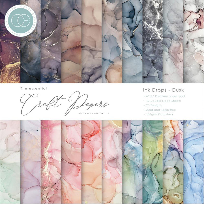 Craft Consortium Double-Sided Paper Pad 6in x 6in  40 pack - Ink Drops - Dusk, 20 Designs*