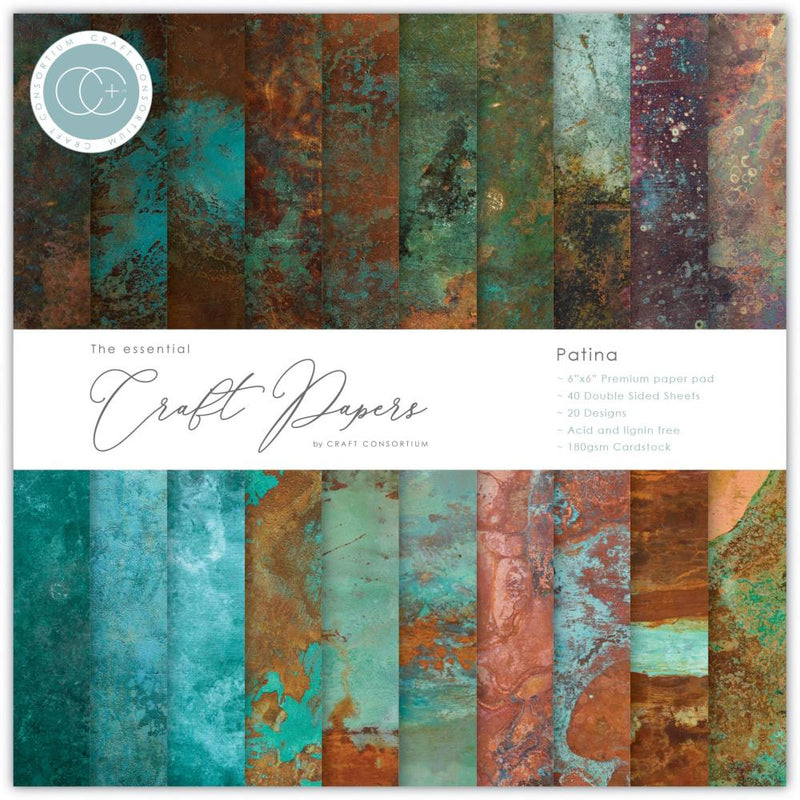 Craft Consortium Double-Sided Paper Pad 6"X6" 40 pack  Patina, 20 Designs