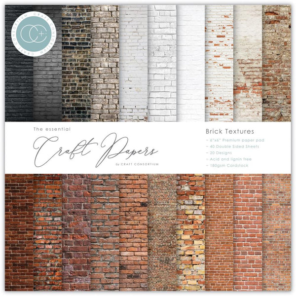 Craft Consortium Double-Sided Paper Pad 6"X6" 40 pack - Brick Textures, 20 Designs
