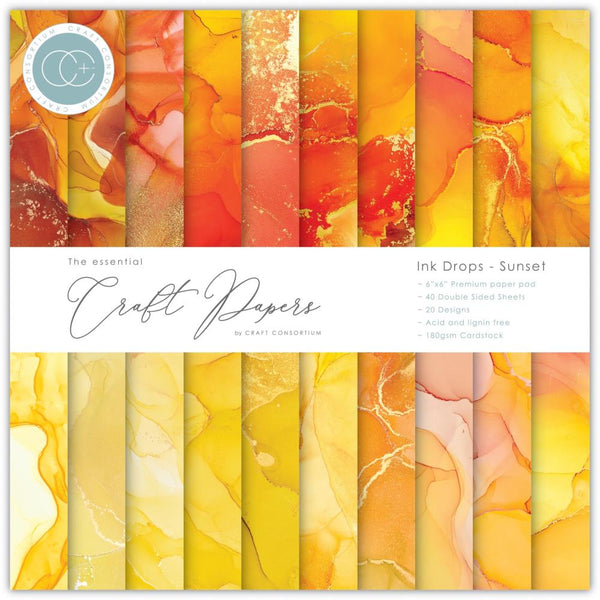 Craft Consortium double-sided paper pad 6"X6" 40-pack - Ink Drops - Sunset (20 designs)