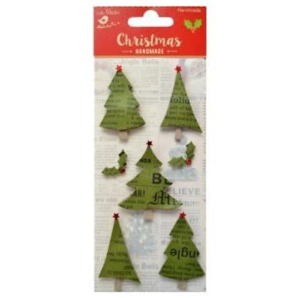 Little Birdie Christmas Sticker Embellishment 7 pack  Kraft Tree*
