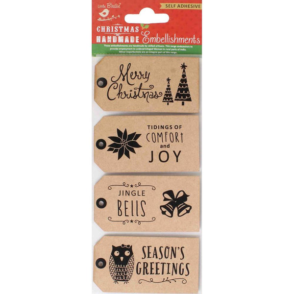 Little Birdie Kraft Printed Tags 4 pack  Comfort and Joy*