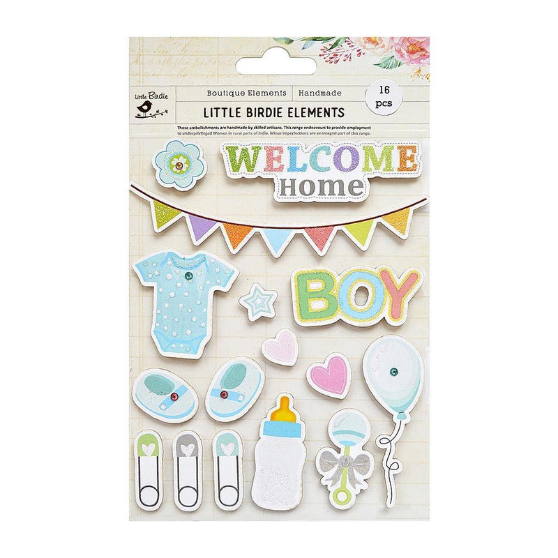 Little Birdie Welcome Home Embellishment 6 pack  Baby Boy*