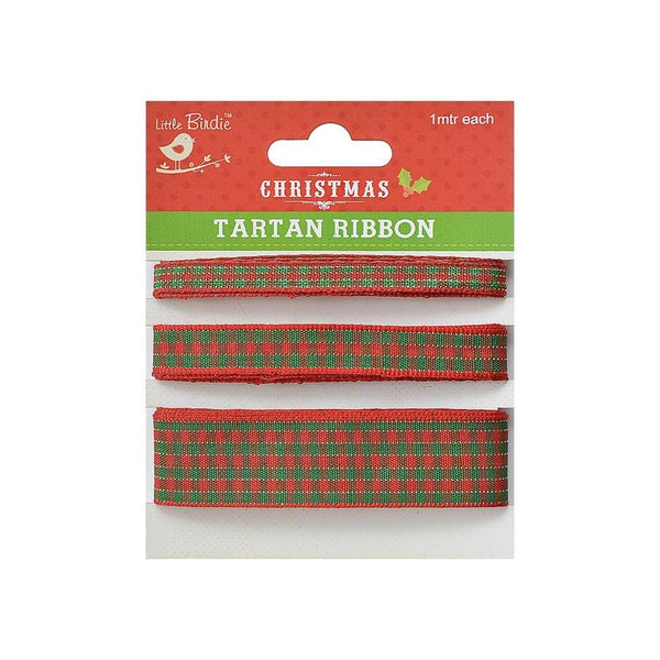 Little Birdie Tartan Ribbon 1m Each Red and Green*