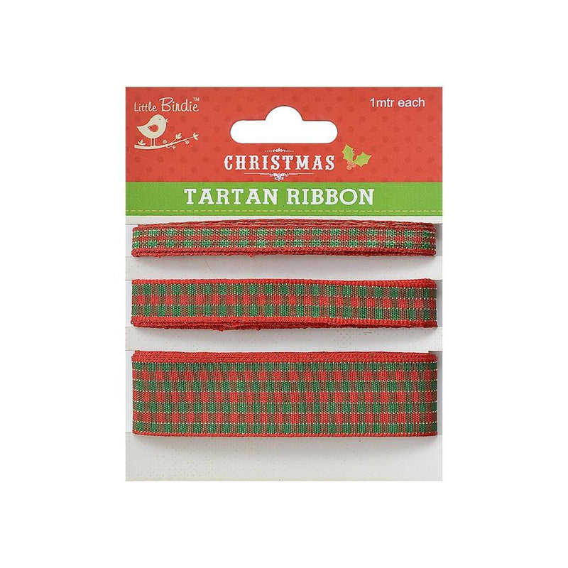 Little Birdie Tartan Ribbon 1m Each Red and Green*