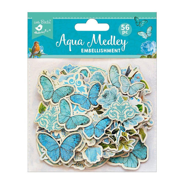 Little Birdie Ephemera 56 pack - Aqua Medley