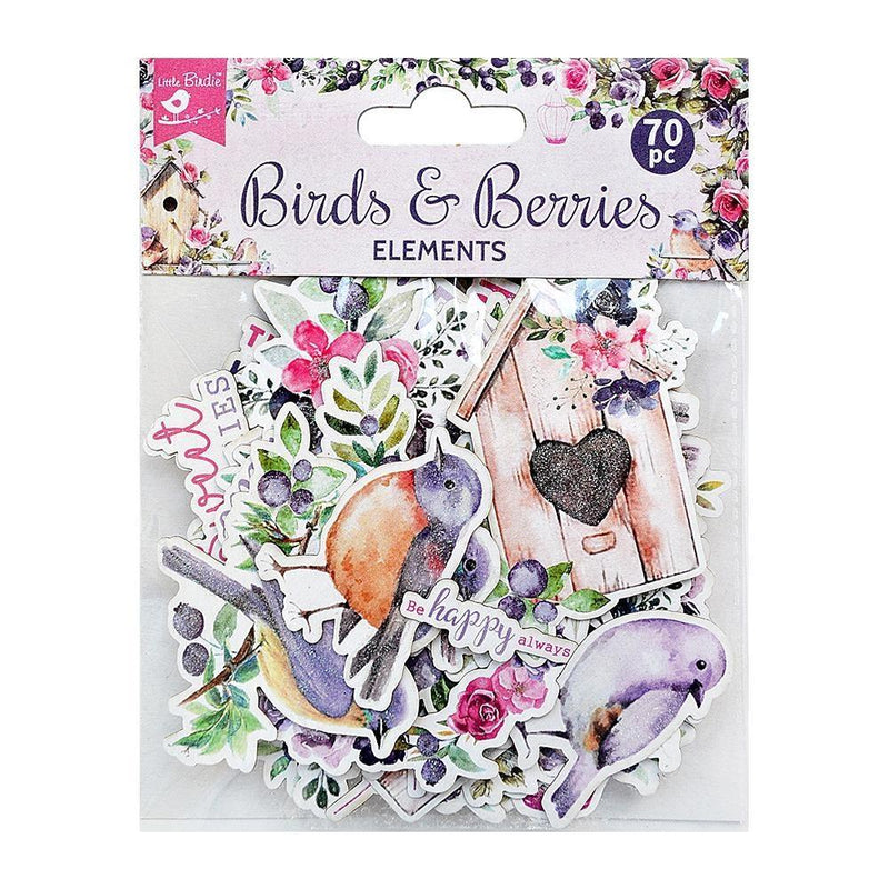 Little Birdie Ephemera Elements 70 pack - Birds And Berries