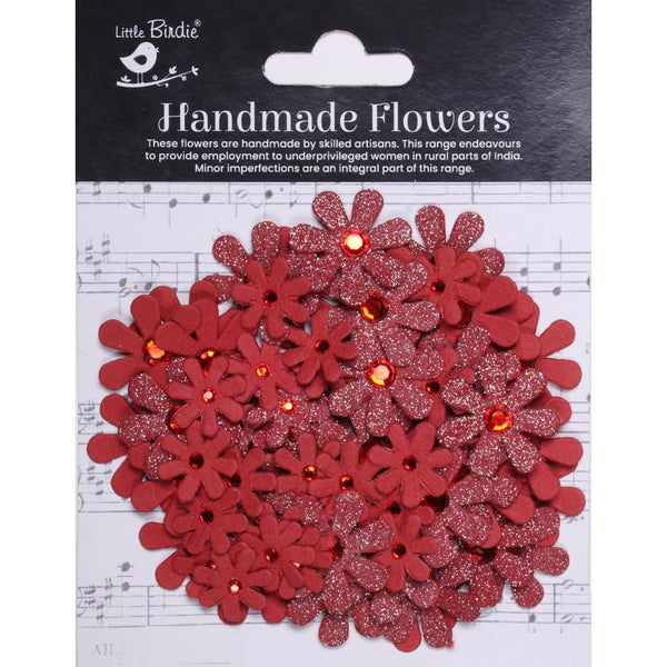 Little Birdie Sparkle Florettes Paper Flowers 80/Pkg Cardinal Red*