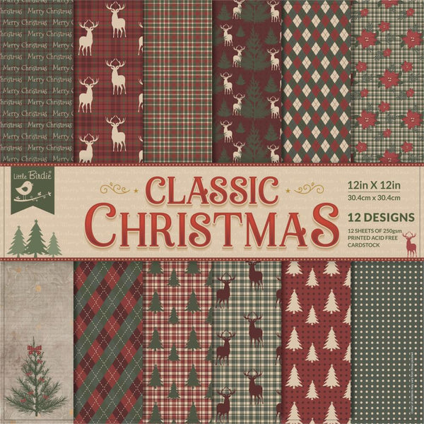 Little Birdie Cardstock 12 Sheet Pack 12"X12" Classic Christmas*