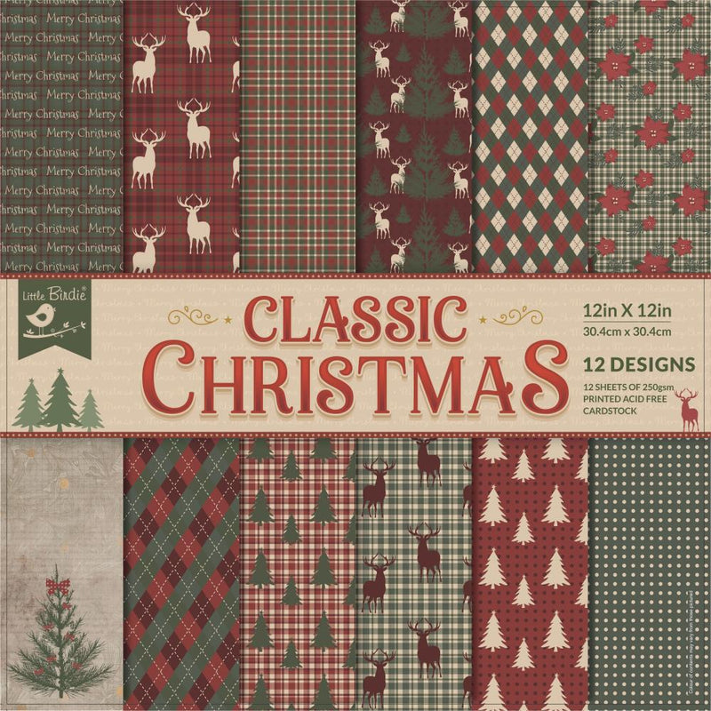 Little Birdie Cardstock 12 Sheet Pack 12"X12" Classic Christmas*