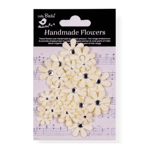 Little Birdie Sparkle Florettes Paper Flowers 30/Pkg Ivory Pearl*