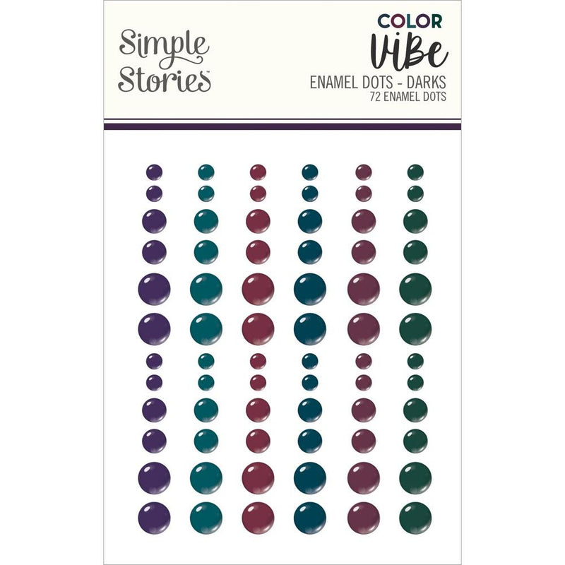 Simple Stories Colour Vibe Enamel Dots Embellishments 72pack Darks