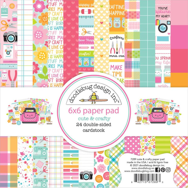 Doodlebug Double-Sided Paper Pad 6"X6" 24 pack - Cute & Crafty, 12 Designs/2 Each