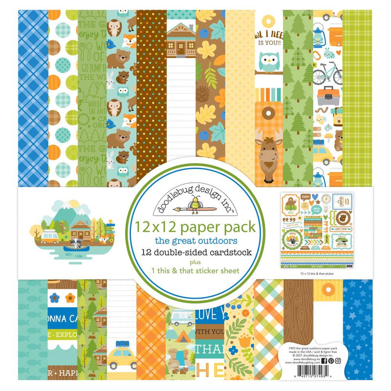 Doodlebug Double-Sided Paper Pack 12"X12" 12/Pkg - Great Outdoors