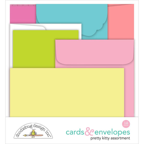 Doodlebug Cards & Envelopes 12/Pkg Pretty Kitty Assortment