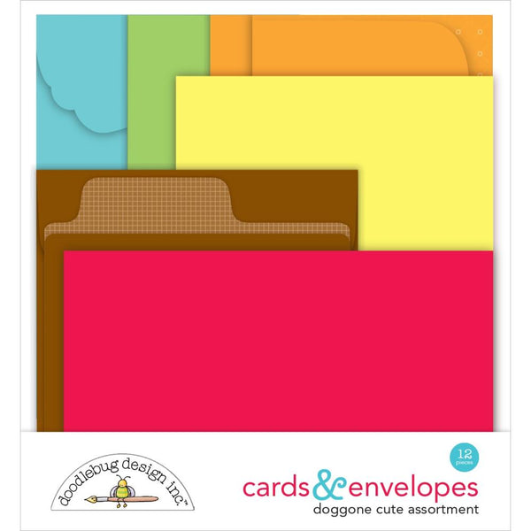 Doodlebug Cards & Envelopes 12/Pkg Doggone Cute Assortment