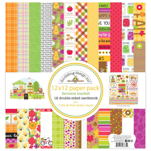 Doodlebug Double-Sided Paper Pack 12"x 12" 12 pack - Farmers Market*
