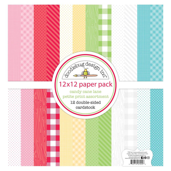 Doodlebug Petite Prints Double-Sided Cardstock 12"X12" 12/Pk Candy Cane Lane, 12 Designs/1 Each*