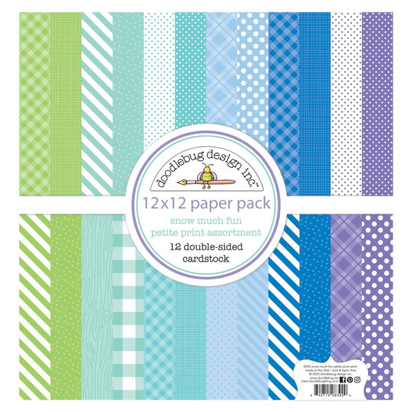 Doodlebug Double-Sided Paper Pack 12"X12" 12/Pkg Petite Prints, Snow Much Fun