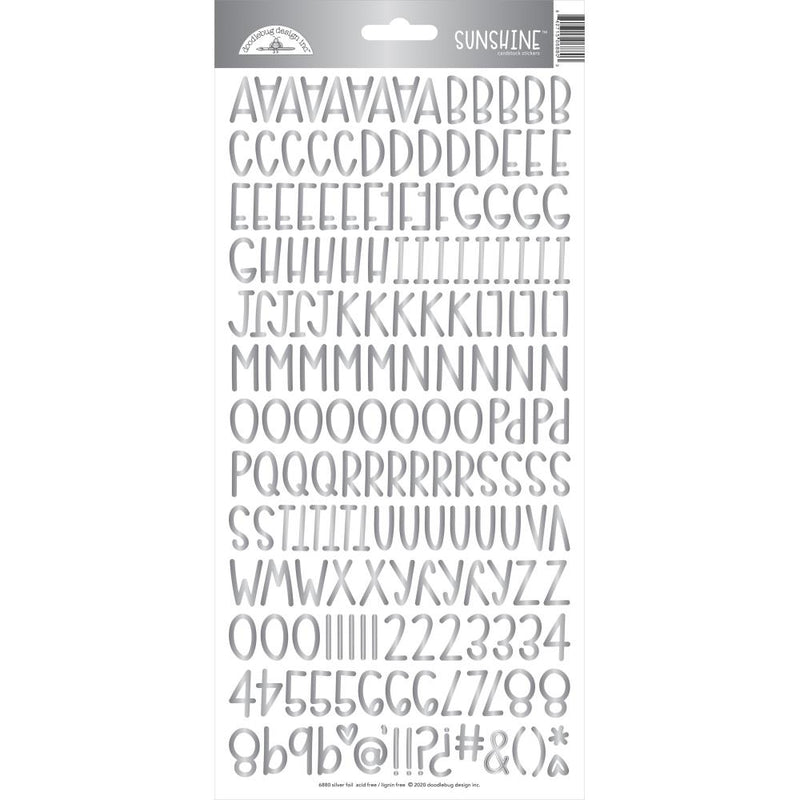 Doodlebug Sunshine Cardstock Alpha Stickers 6in x 13in  - Silver Foil*
