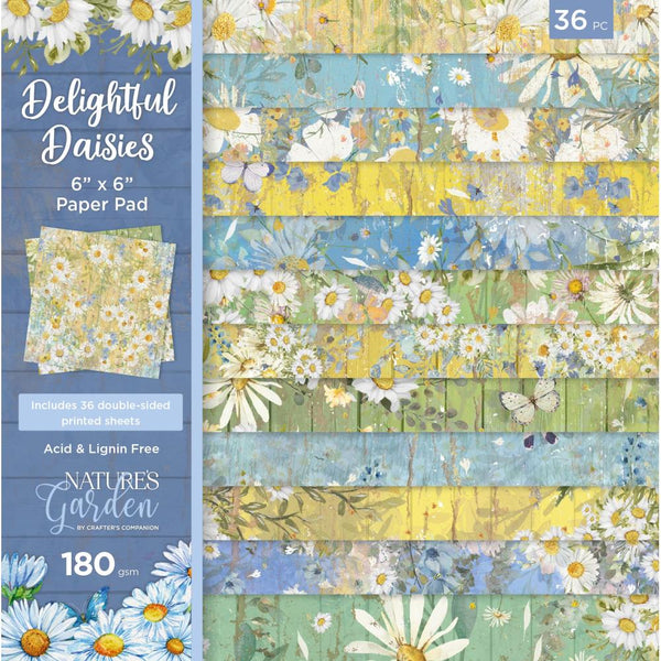 Crafter's Companion Nature's Garden double-sided paper pad 6"X6" 36-pack -  Delightful Daisies