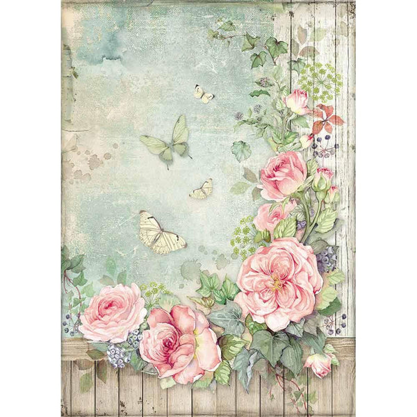 Stamperia Rice Paper Sheet A4 - Roses Garden W/Fence